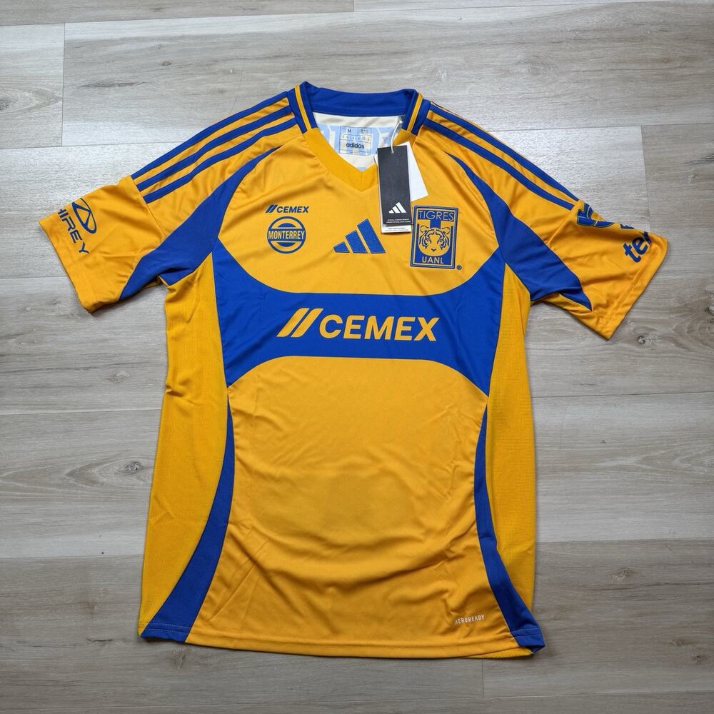 NWT Authentic Adidas UNAL Tigres Jersey Size M Men's Yellow Slim Fit Soccer Shir